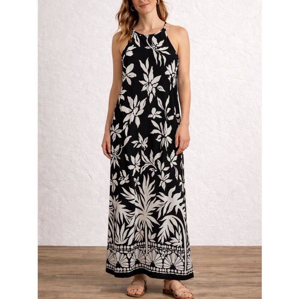 Vince Camuto Black White Floral Maxi Dress Sleeveless Racerback S
